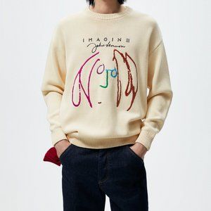 Zara John Lennon Yoko Ono Lennon Embroidered Sweater Oyster White